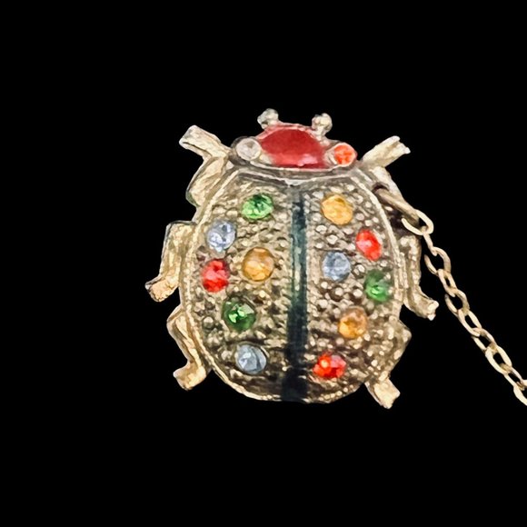 Set Of Gold Tone And Multi-Colored Rhinestone & Enamel Beetle Scent Brooch (5165 - Picture 4 of 8